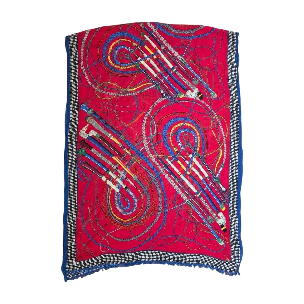 Hermes Red Twill Silk Fouets et Badines Iconic Equestrian Virginie Jamin Scarf